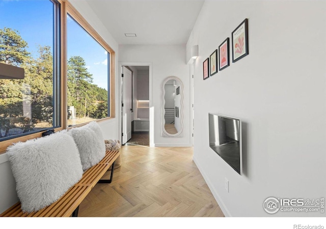 corridor with light parquet floors