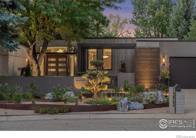 contemporary home featuring a garage