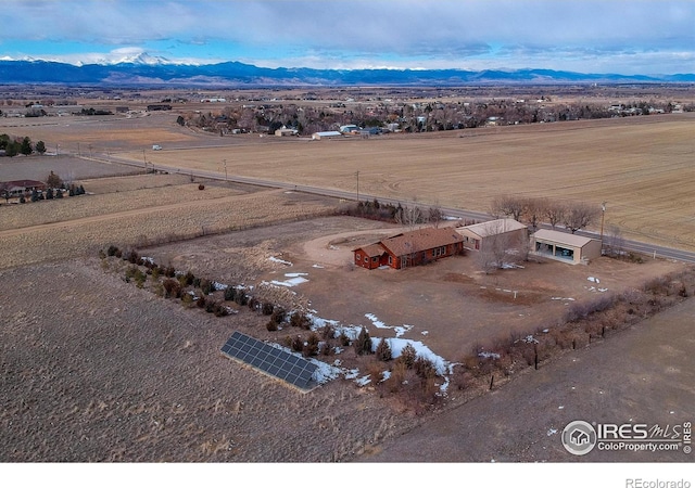 bird's eye view with a mountain view and a rural view