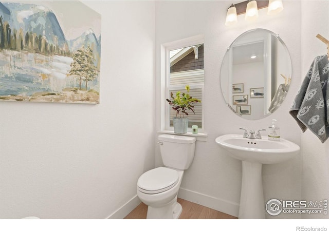 bathroom featuring toilet and wood-type flooring