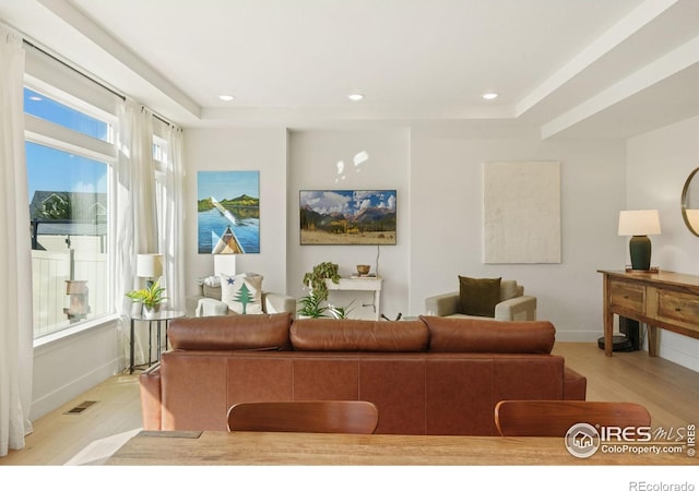 living room featuring light wood-type flooring