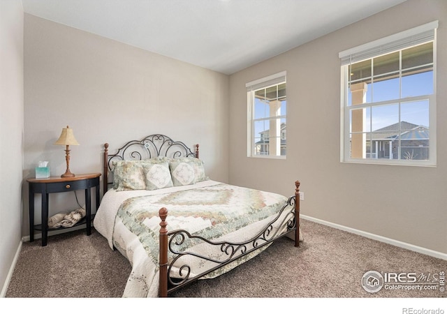 carpeted bedroom featuring multiple windows