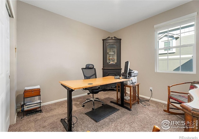 view of carpeted home office