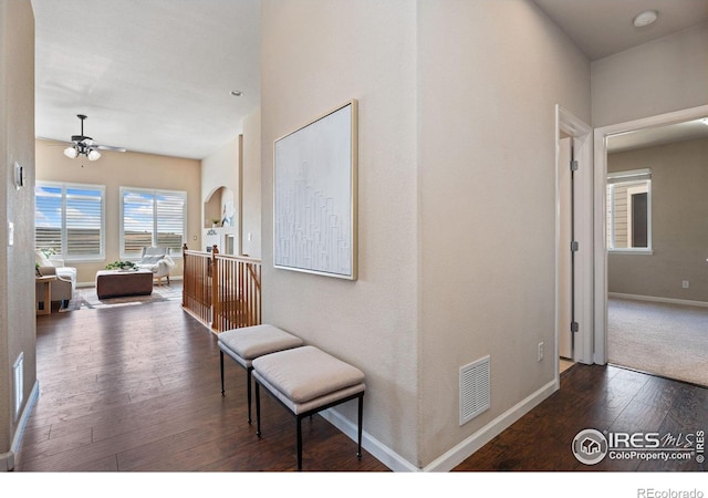 hallway featuring dark wood-type flooring