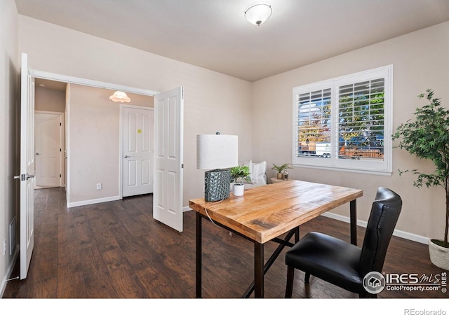 office space featuring dark hardwood / wood-style floors