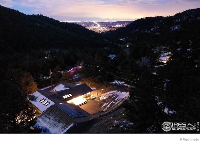 view of aerial view at dusk