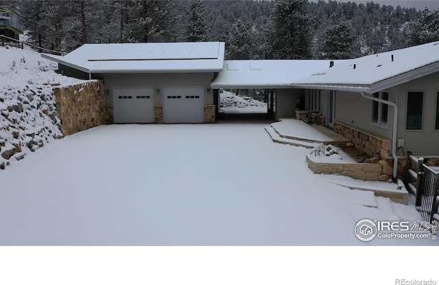 exterior space with a garage