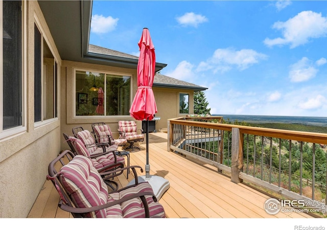 wooden deck with a water view