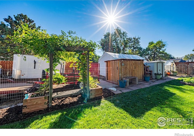 view of yard featuring a shed