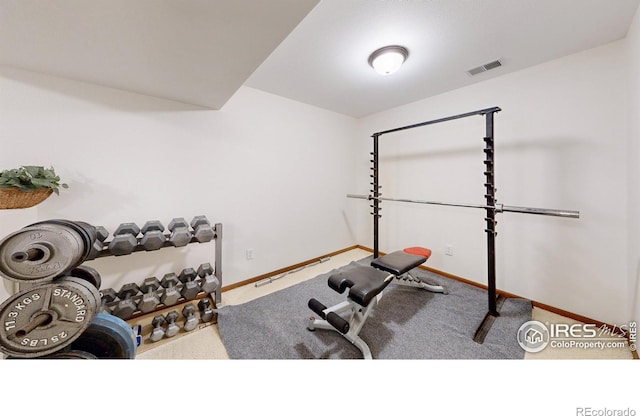 exercise room with carpet