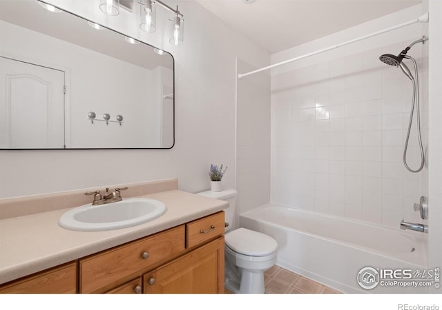 full bathroom with vanity, tub / shower combination, and toilet
