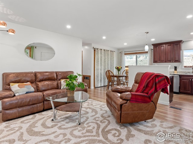 living room with light wood-type flooring