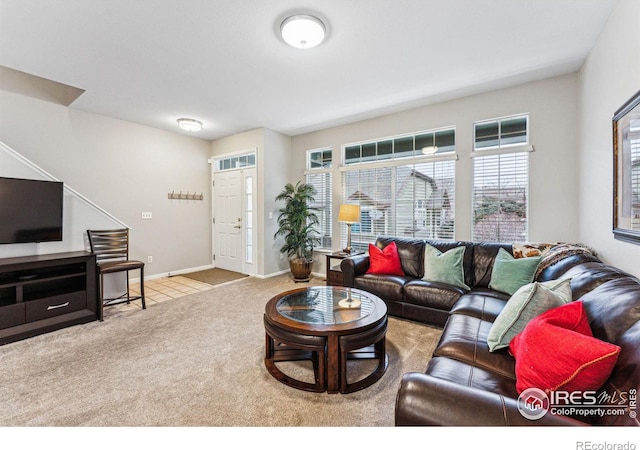 living room featuring carpet floors