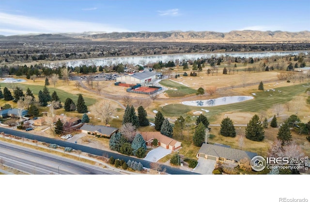 aerial view with a water and mountain view