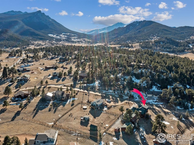 birds eye view of property featuring a mountain view