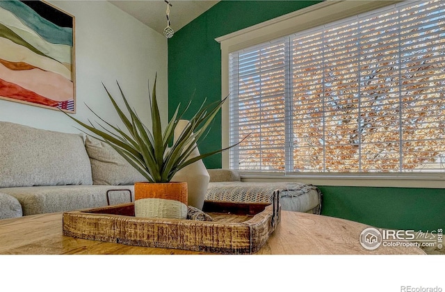 sitting room featuring vaulted ceiling