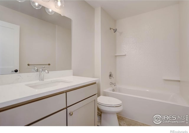 full bathroom with shower / bath combination, vanity, and toilet