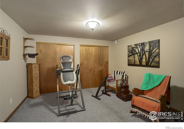 workout room with carpet