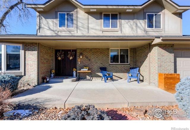 exterior space with a garage