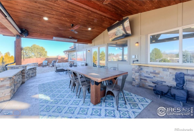 view of patio / terrace featuring ceiling fan and an outdoor hangout area