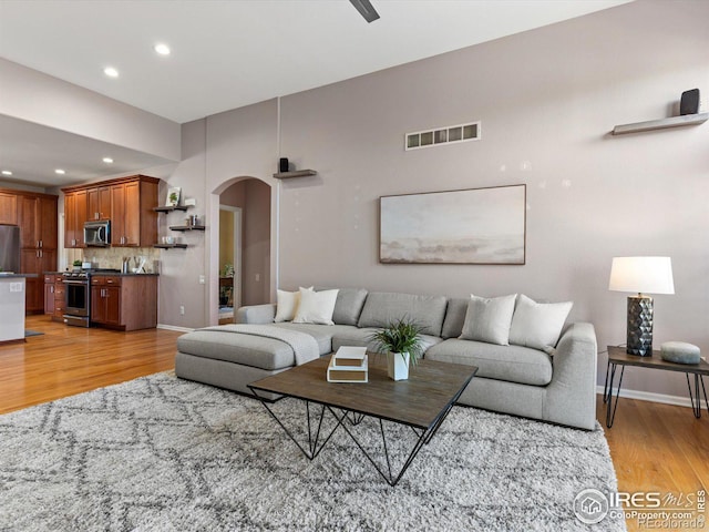 living room featuring light hardwood / wood-style flooring