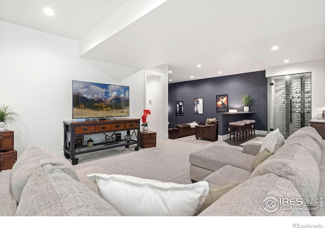 living room featuring carpet floors