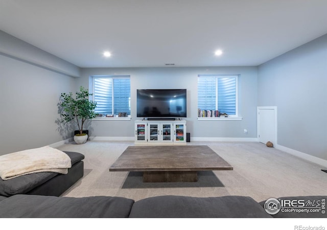 living room with light carpet