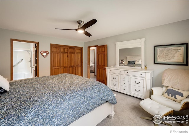 bedroom with ceiling fan and carpet