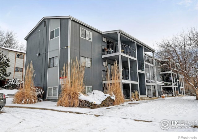 view of snow covered building