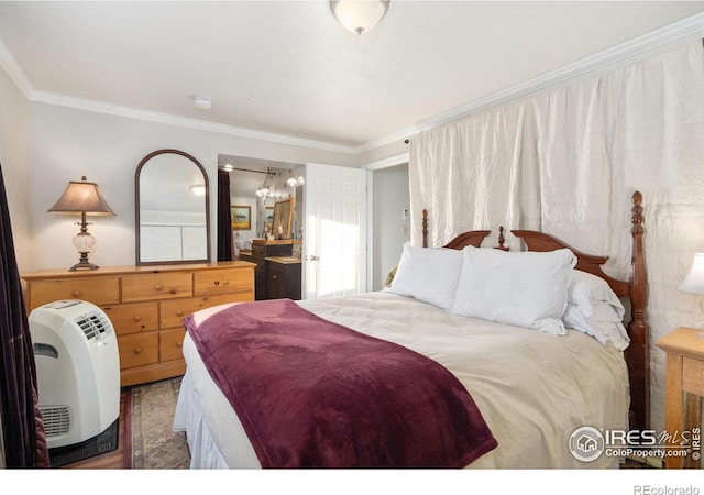 bedroom with ornamental molding