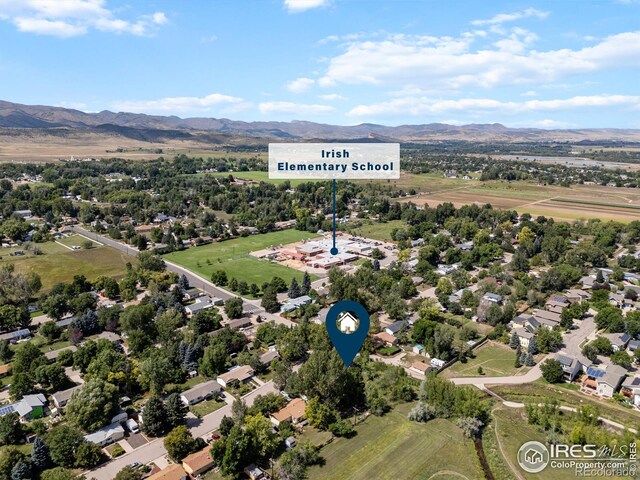 birds eye view of property with a mountain view