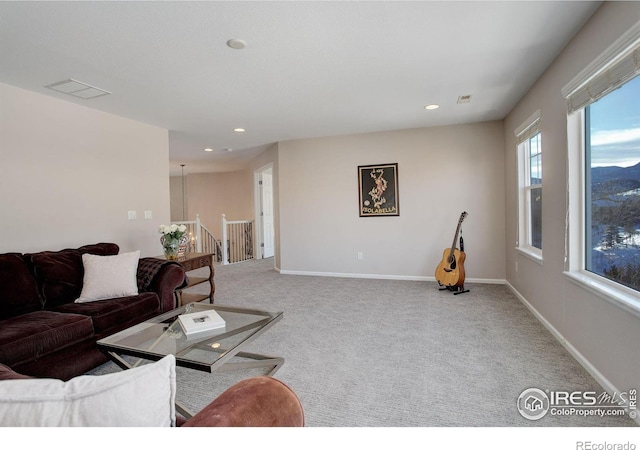 living room with light carpet