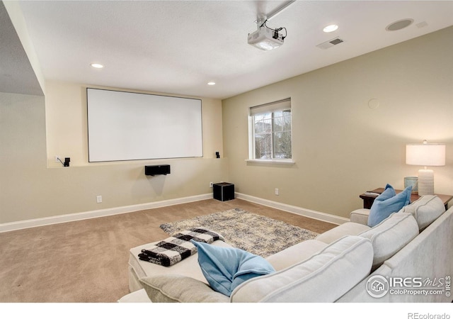 view of carpeted cinema room