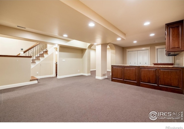 basement featuring carpet