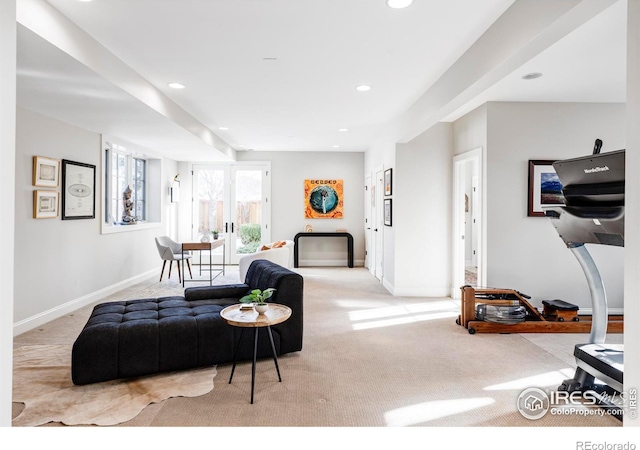 living room with light carpet