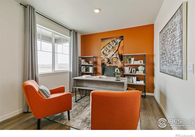 office space featuring dark hardwood / wood-style flooring