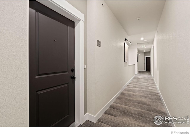 corridor with hardwood / wood-style flooring