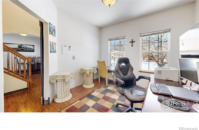 office space featuring hardwood / wood-style flooring