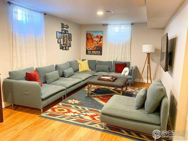 living room with wood-type flooring