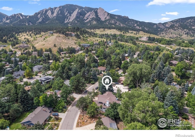 drone / aerial view featuring a mountain view