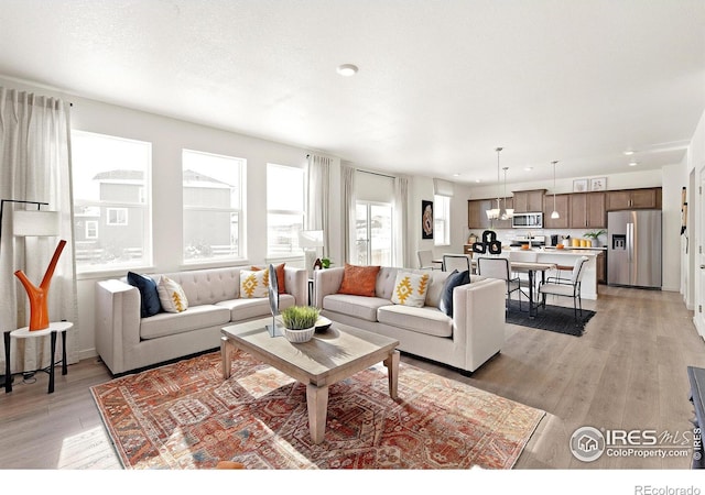 living room with light hardwood / wood-style flooring