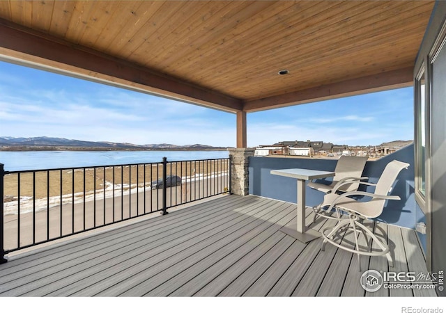 wooden terrace with a water view