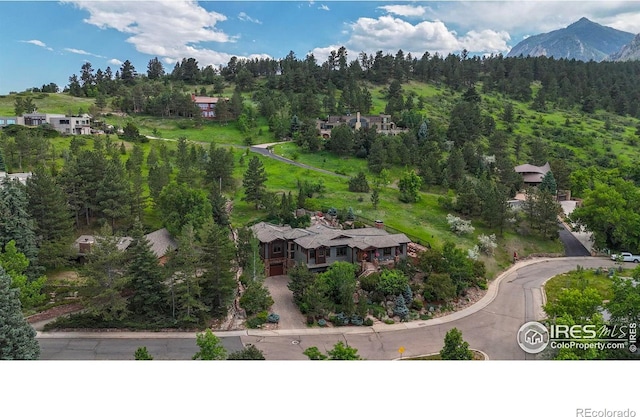 drone / aerial view with a mountain view