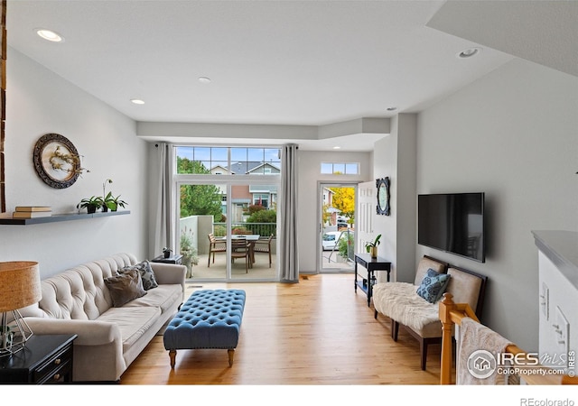 living room with light hardwood / wood-style floors