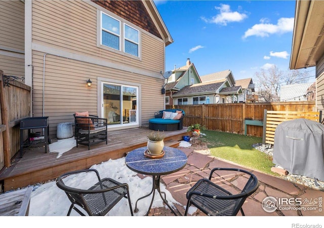 view of patio / terrace featuring a deck and area for grilling