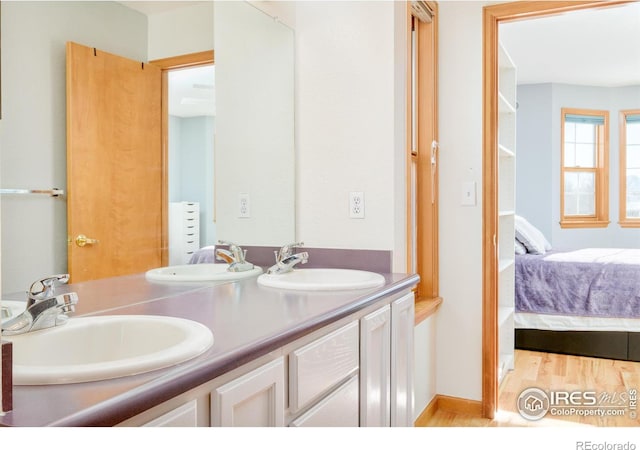 bathroom featuring hardwood / wood-style flooring and vanity