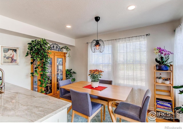 dining space featuring a textured ceiling