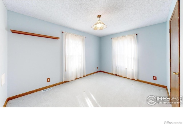 carpeted spare room featuring plenty of natural light and a textured ceiling