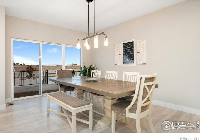 dining area with light hardwood / wood-style floors