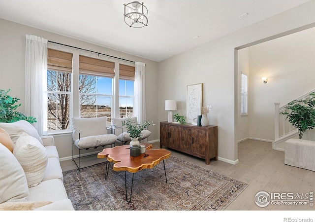 living room with hardwood / wood-style flooring